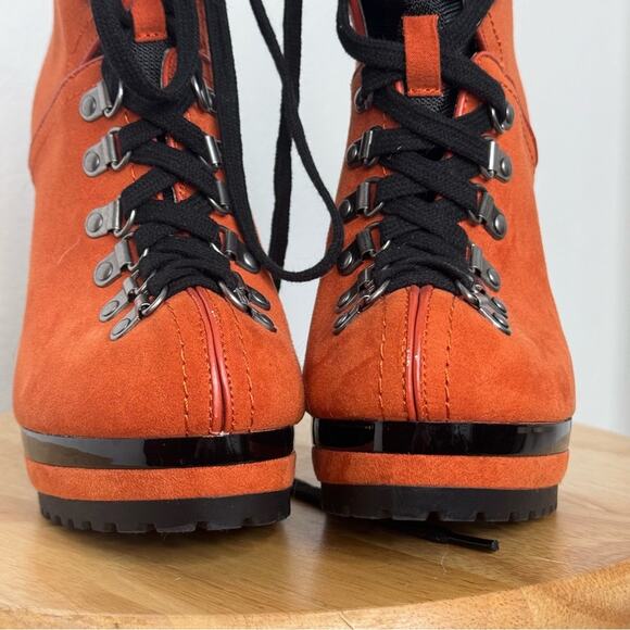 2010s Indie Sleaze Stiletto Hiking Style Boots Orange Size 8 Heels Platform - Picture 4 of 9